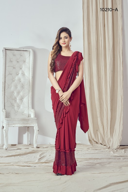 Stylish Imported Fabric Ready To Wear Saree With Heavy Sequince Blouse